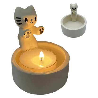 Portavela Cerámica Gato Blanco Dibujo Animado
