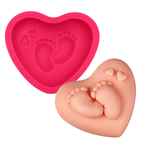 Molde de Silicón Corazón con Piecitos Baby Shower 2D