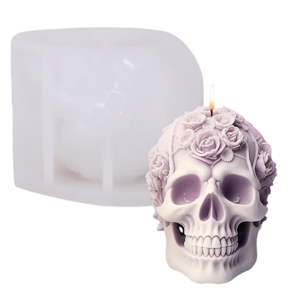 Molde de Calavera con Rosas 3D para Vela Día de Muertos