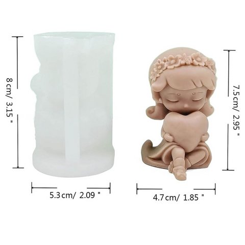 Molde de Niña Sentada con Corazón 3D para Vela Baby Shower