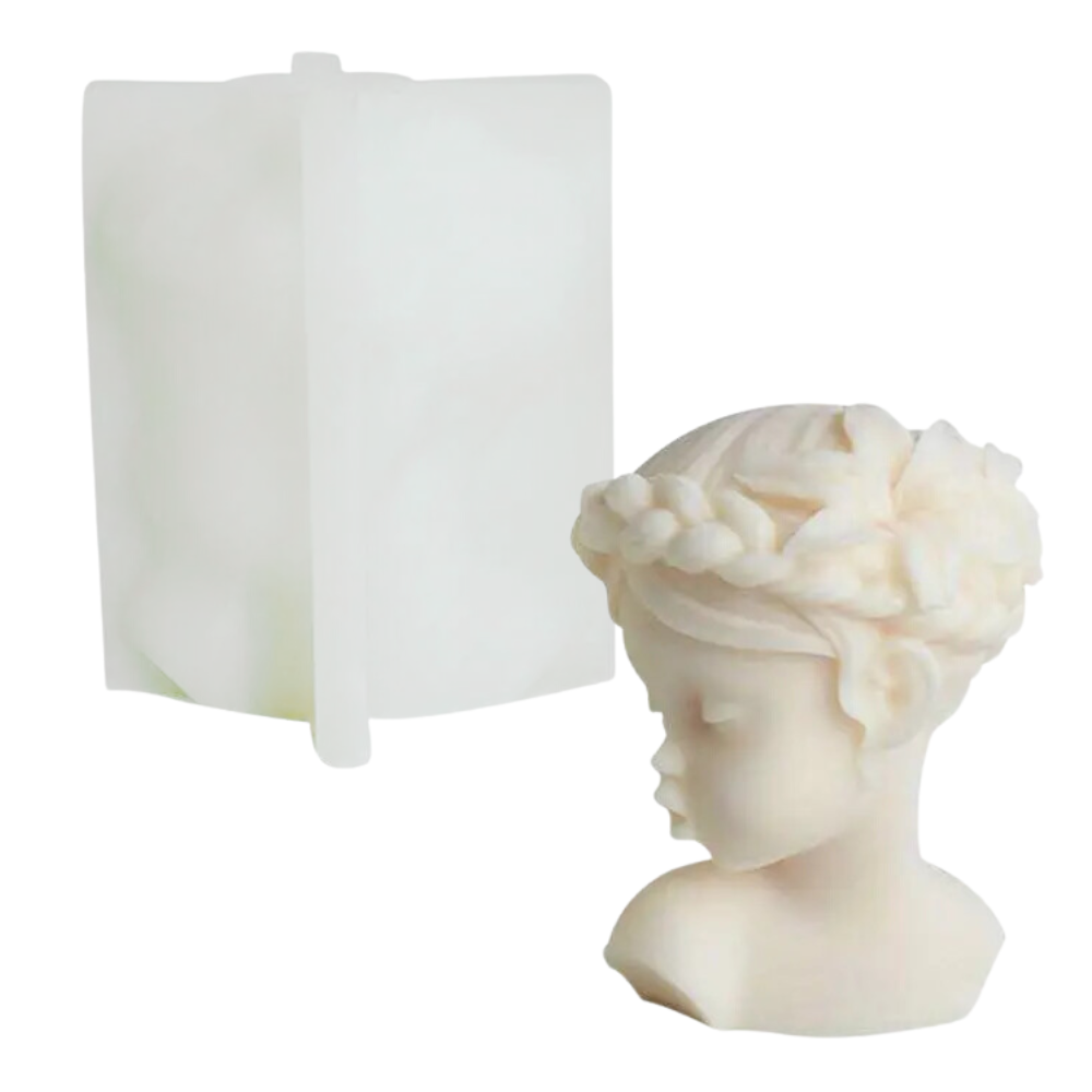 Molde de Nena con Trenzado de Flores 3D para Vela, Molde de Silicón
