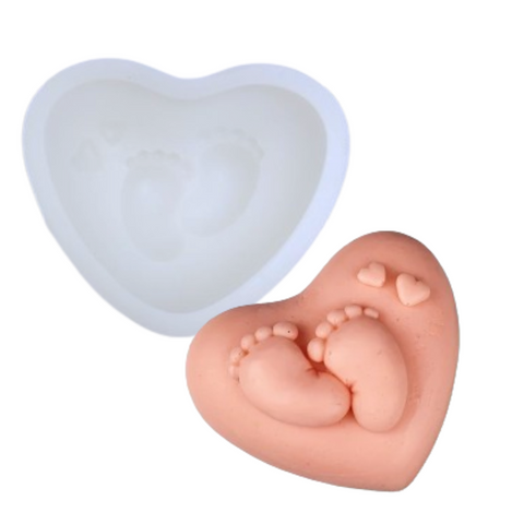 Molde de Silicón Corazón con Piecitos Baby Shower 2D