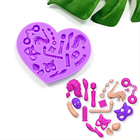 Molde de Silicón Corazón con Utensilios Sexys Fondant