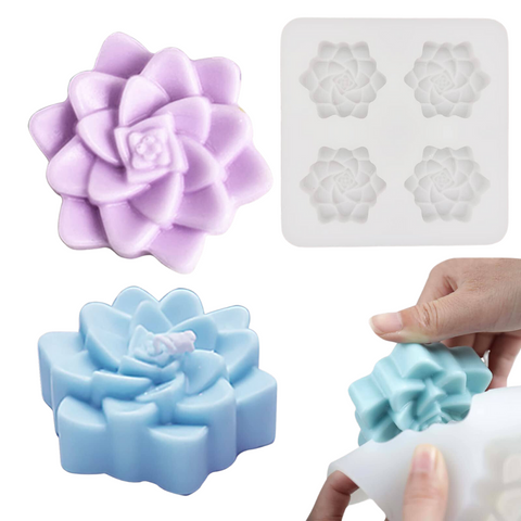 Molde de Silicón 4 Flores Suculentas Grandes